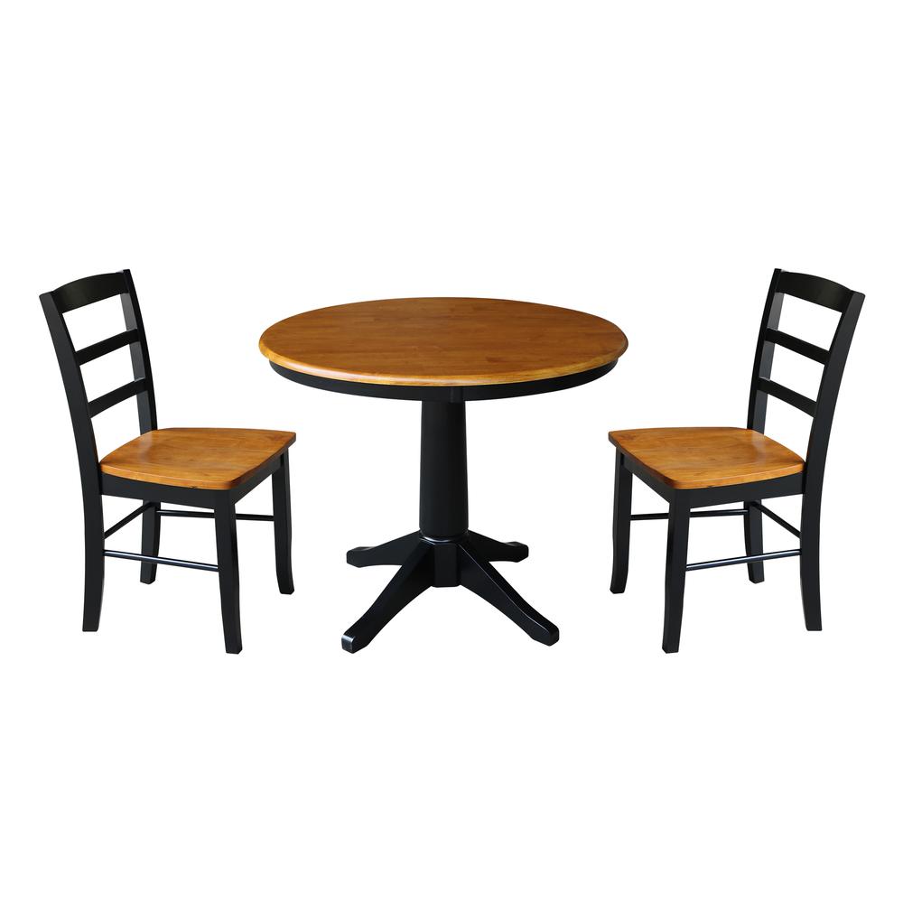 36" Round Top Pedestal Table - With 2 Madrid Chairs, Black/Cherry. Picture 1