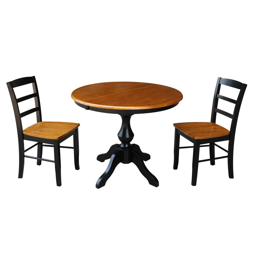 36" Round Extension Dining Table With 2 Madrid Chairs, Black/Cherry. Picture 1