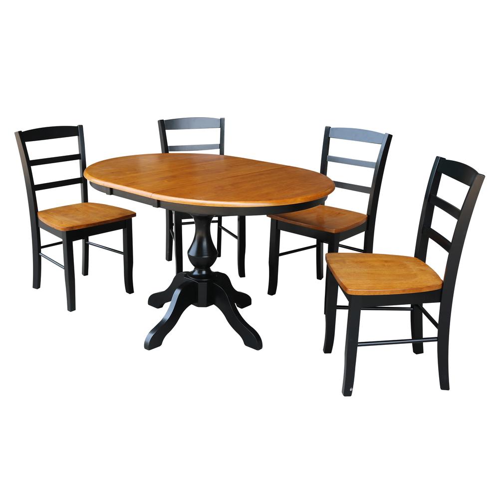 36" Round Extension Dining Table With 4 Madrid Chairs, Black/Cherry. Picture 1