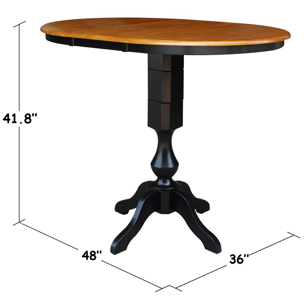 36" Round Top Pedestal Table With 12" Leaf - 40.9"H - Dining, Counter, or Bar Height, Black/Cherry. Picture 2