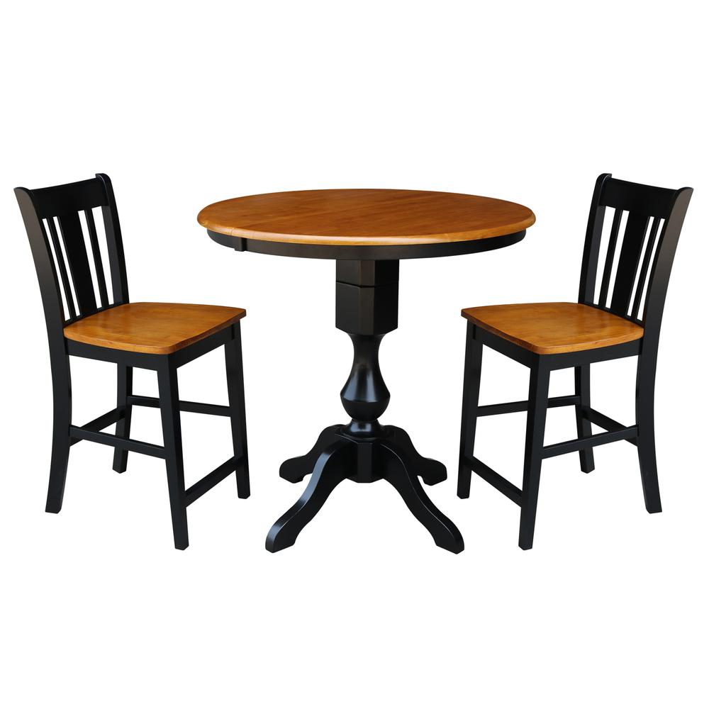 36" Round Extension Dining Table 34.9"H With 2 San Remo Counter height Stools, Black/Cherry. Picture 1