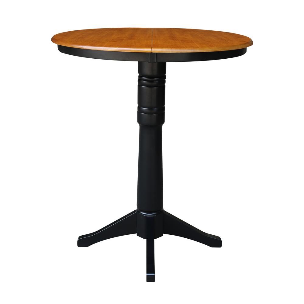 36" Round Top Pedestal Table With 12" Leaf - 34.9"H - Dining or Counter Height, Black/Cherry. Picture 11
