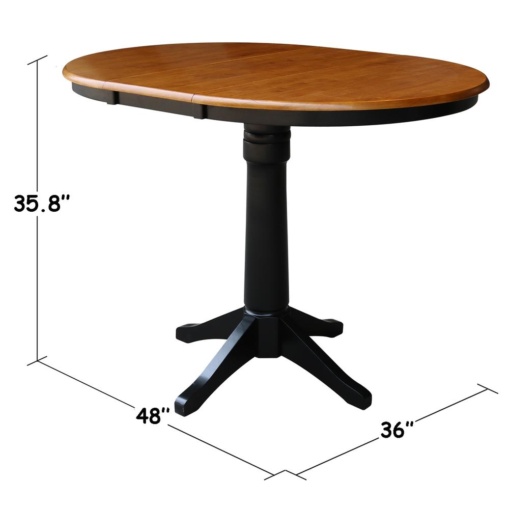 36" Round Top Pedestal Table With 12" Leaf - 34.9"H - Dining or Counter Height, Black/Cherry. Picture 1