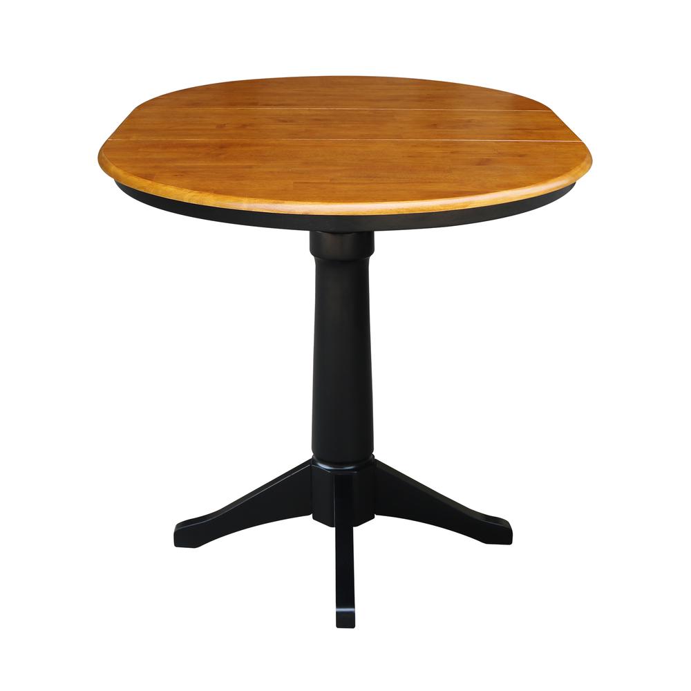36" Round Top Pedestal Table With 12" Leaf - 34.9"H - Dining or Counter Height, Black/Cherry. Picture 4