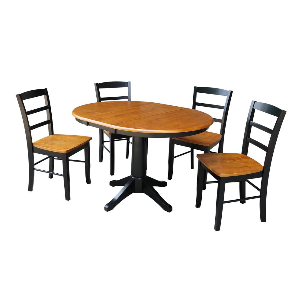 36" Round Extension Dining Table With 4 Madrid Chairs, Black/Cherry. Picture 1