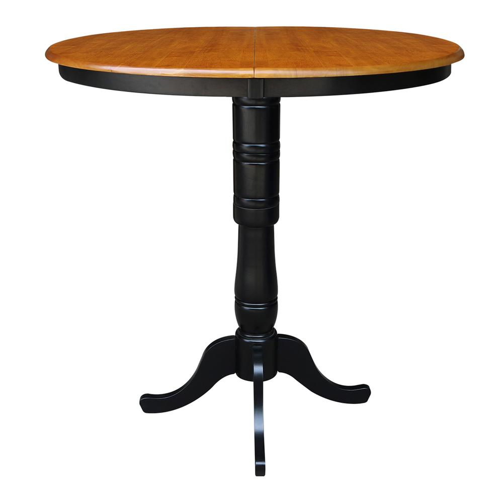 36" Round Top Pedestal Table With 12" Leaf - 40.9"H - Dining, Counter, or Bar Height, Black/Cherry. Picture 3