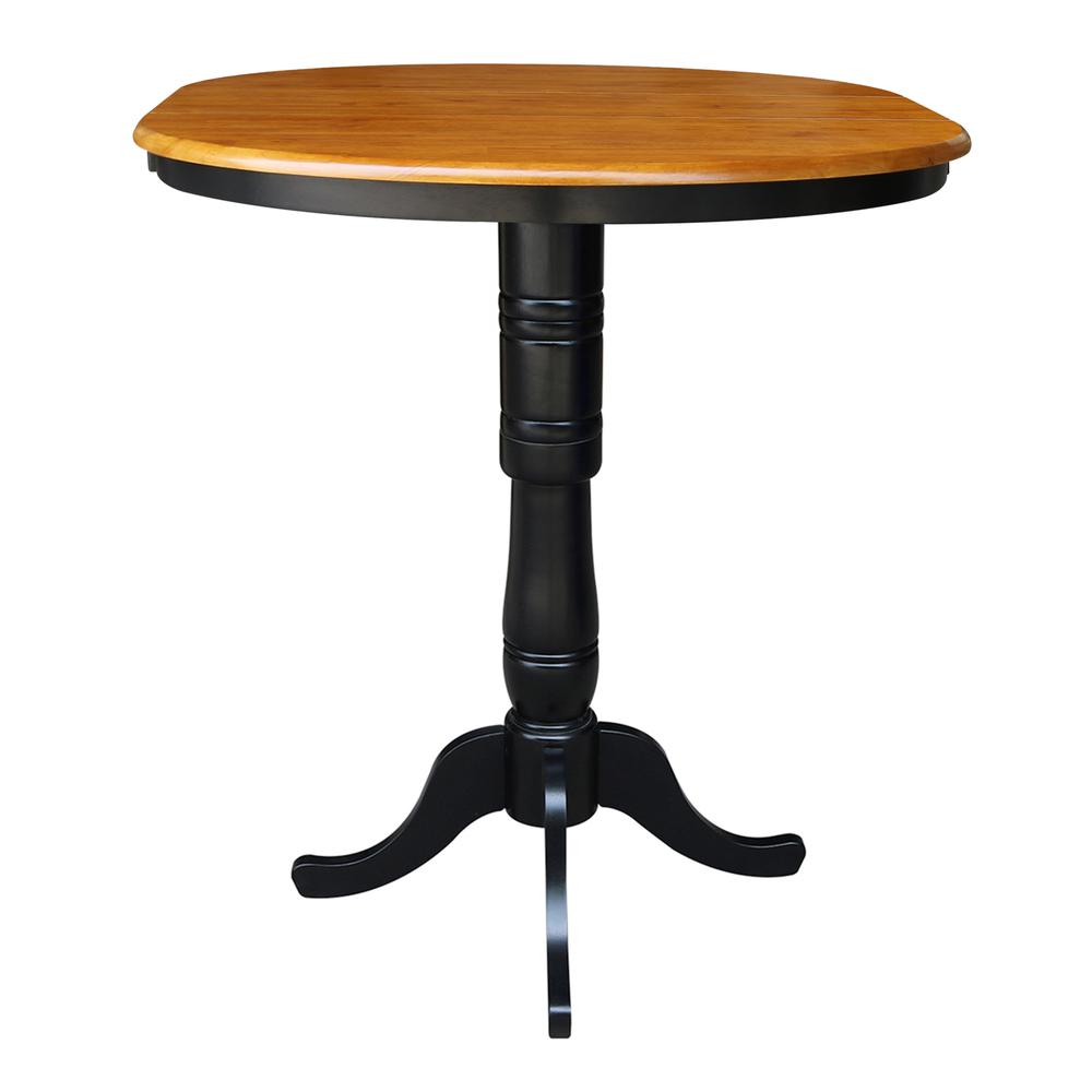 36" Round Top Pedestal Table With 12" Leaf - 40.9"H - Dining, Counter, or Bar Height, Black/Cherry. Picture 4