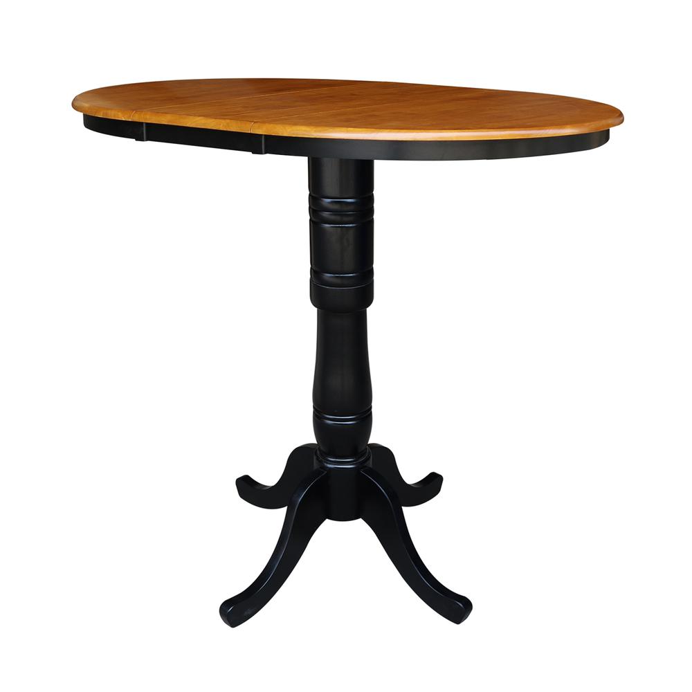 36" Round Top Pedestal Table With 12" Leaf - 40.9"H - Dining, Counter, or Bar Height, Black/Cherry. Picture 6