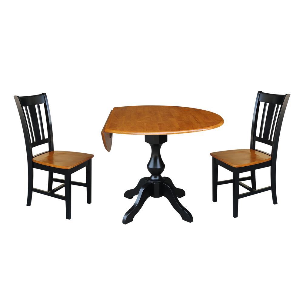 42" Round Top Pedestal Table with 2 Chairs, Black/Cherry. Picture 1