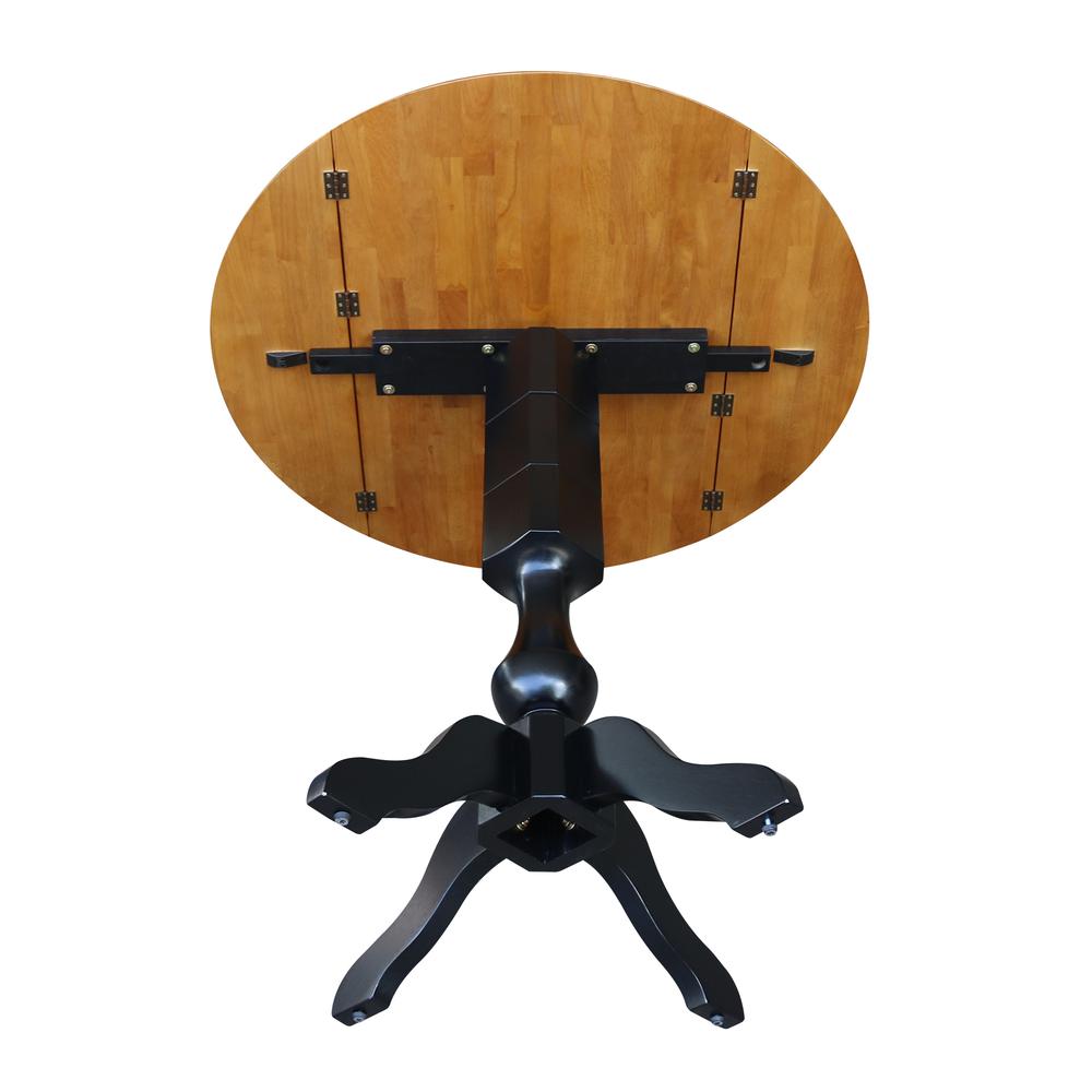 42" Round Dual Drop Leaf Pedestal Table - 29.5"H, Black/Cherry. Picture 36