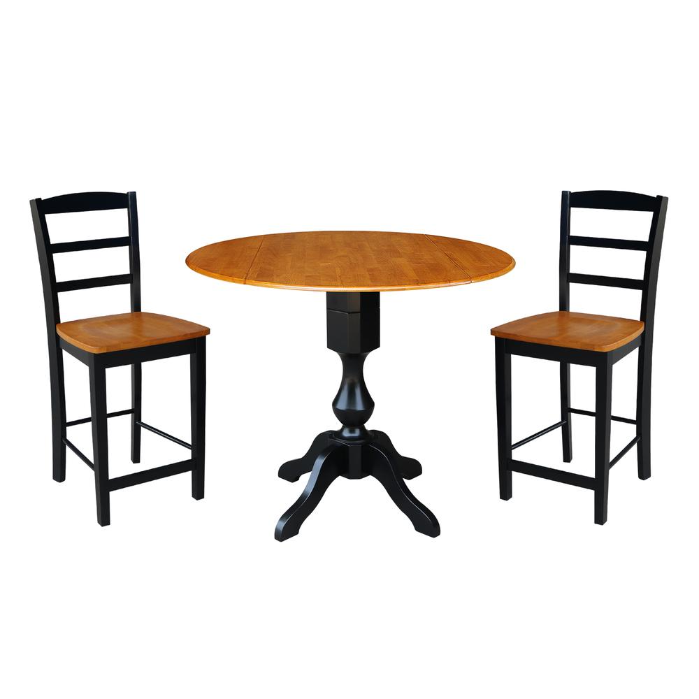 42" Round Pedestal Gathering Height Table with 2 Counter Height Stools, Black/Cherry, Black/Cherry. Picture 3