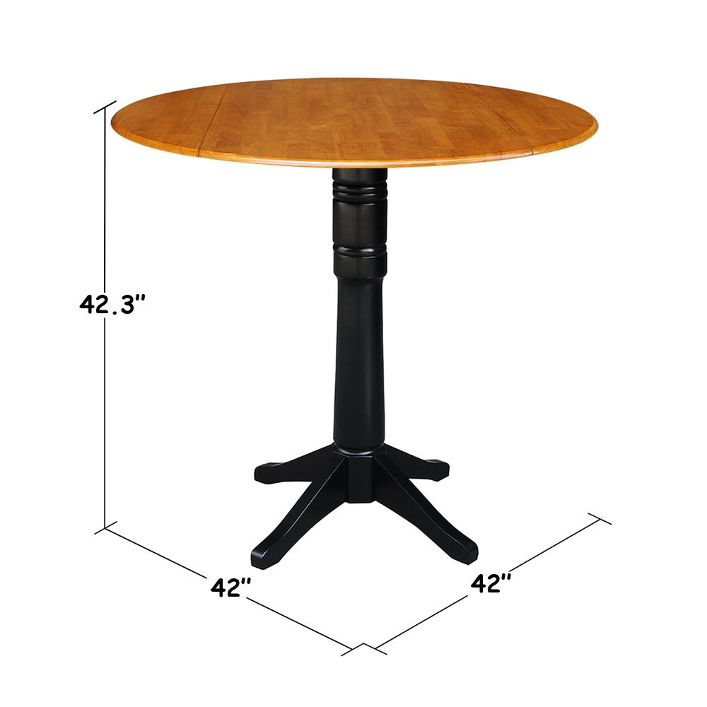 42" Round Dual Drop Leaf Pedestal Table - 42.3"H, Black/Cherry. Picture 1