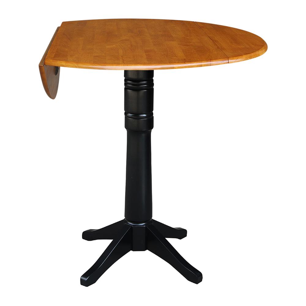 42" Round Dual Drop Leaf Pedestal Table - 42.3"H, Black/Cherry, Black/Cherry. Picture 2