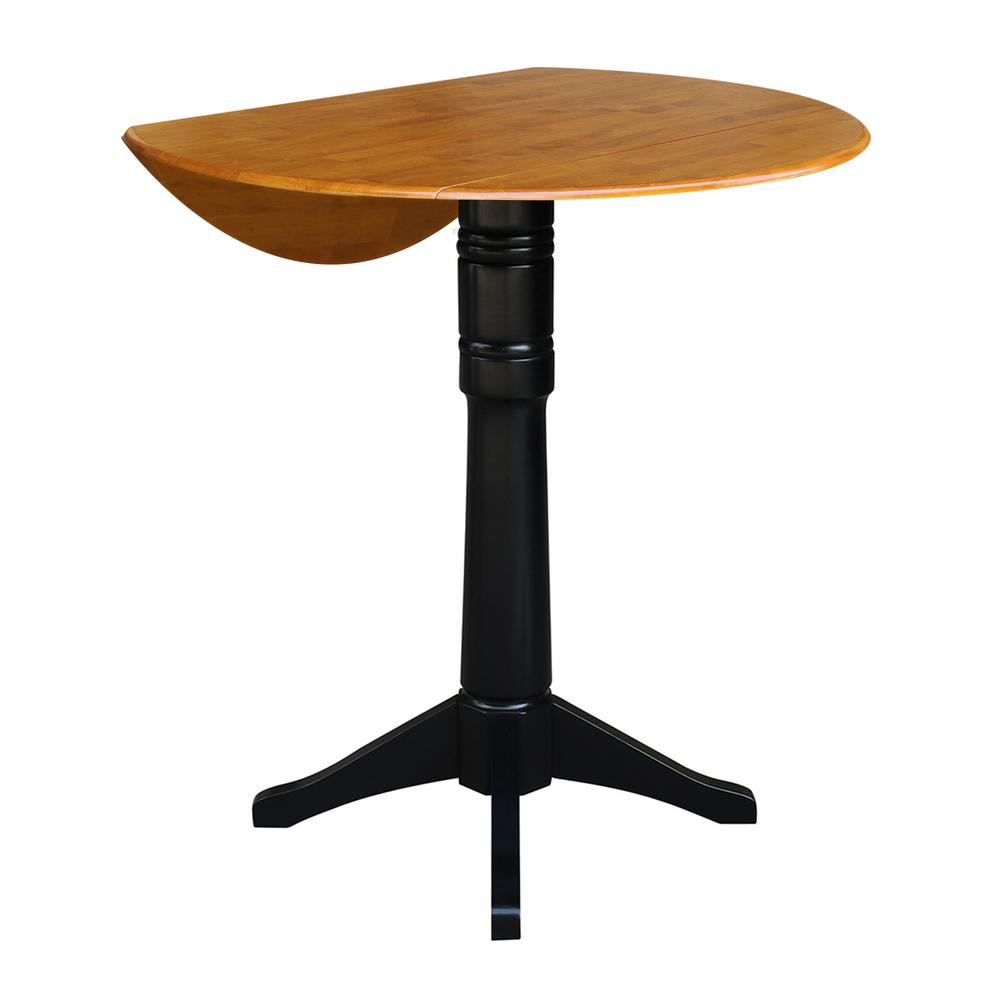 42" Round Dual Drop Leaf Pedestal Table - 42.3"H, Black/Cherry, Black/Cherry. Picture 3
