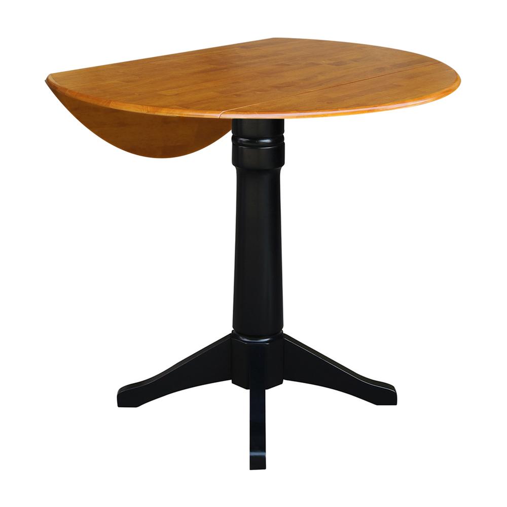 42" Round Dual Drop Leaf Pedestal Table - 29.5"H, Black/Cherry. Picture 54