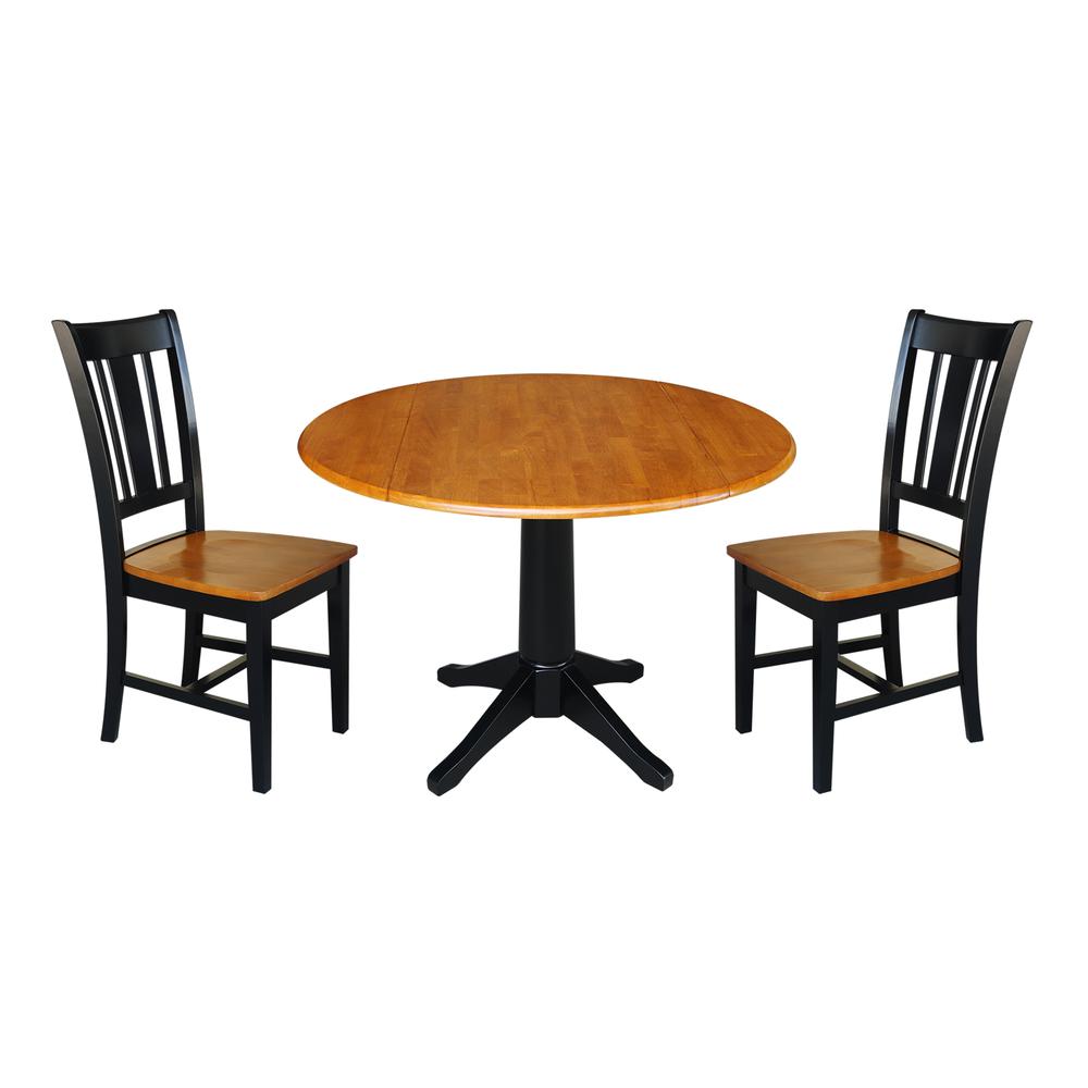 42" Round Top Pedestal Table with 2 Chairs, Black/Cherry. Picture 3
