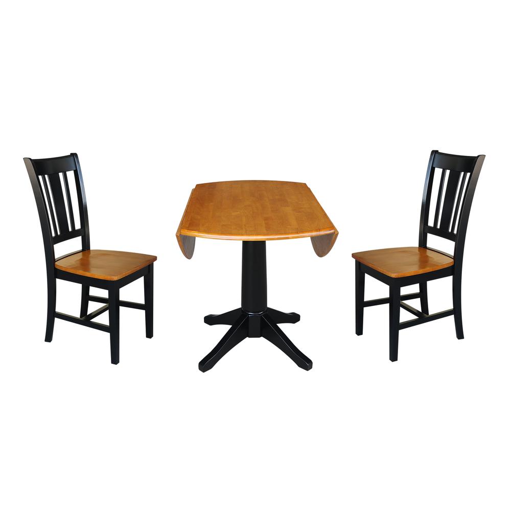 42" Round Top Pedestal Table with 2 Chairs, Black/Cherry. Picture 2