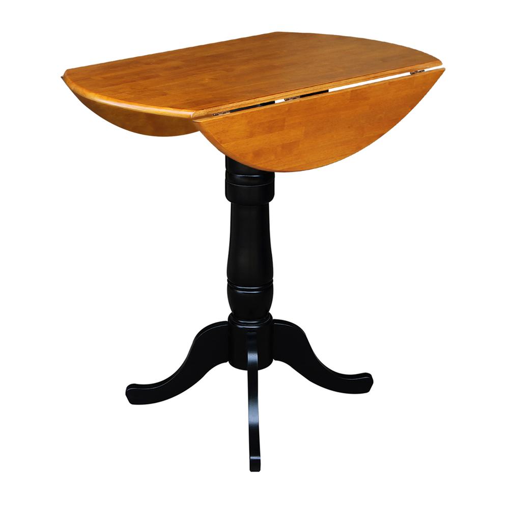 42" Round Dual Drop Leaf Pedestal Table - 41.5"H, Black/Cherry. Picture 4