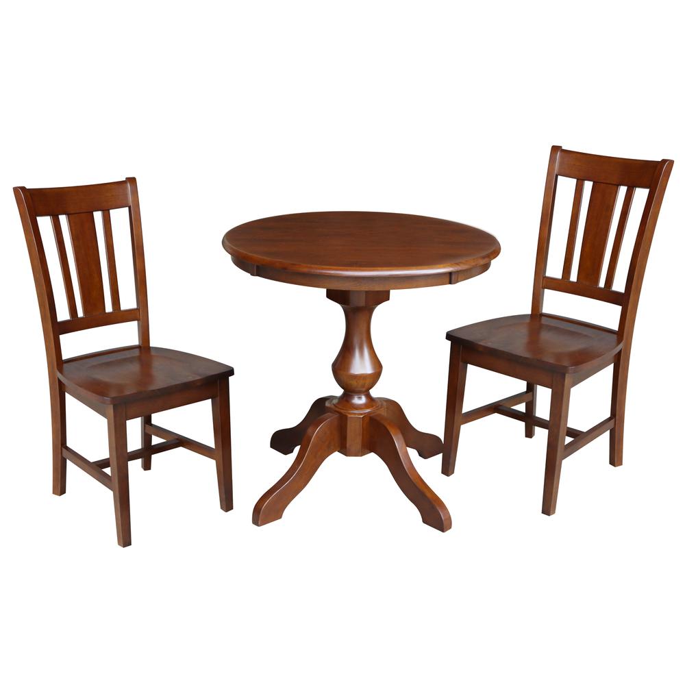 30" Round Top Pedestal Table - With 2 Chairs, Espresso. Picture 1
