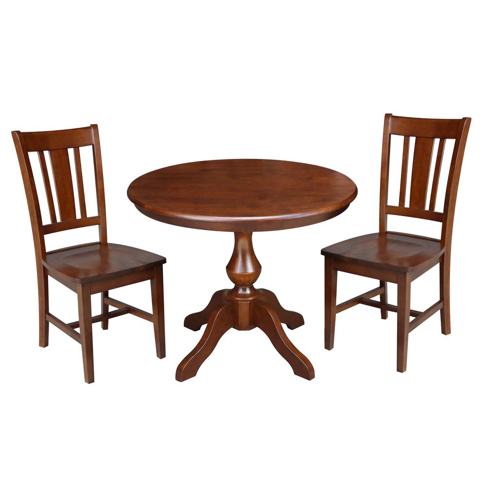 36" Round Top Pedestal Table With 2 Chairs, Espresso. Picture 1