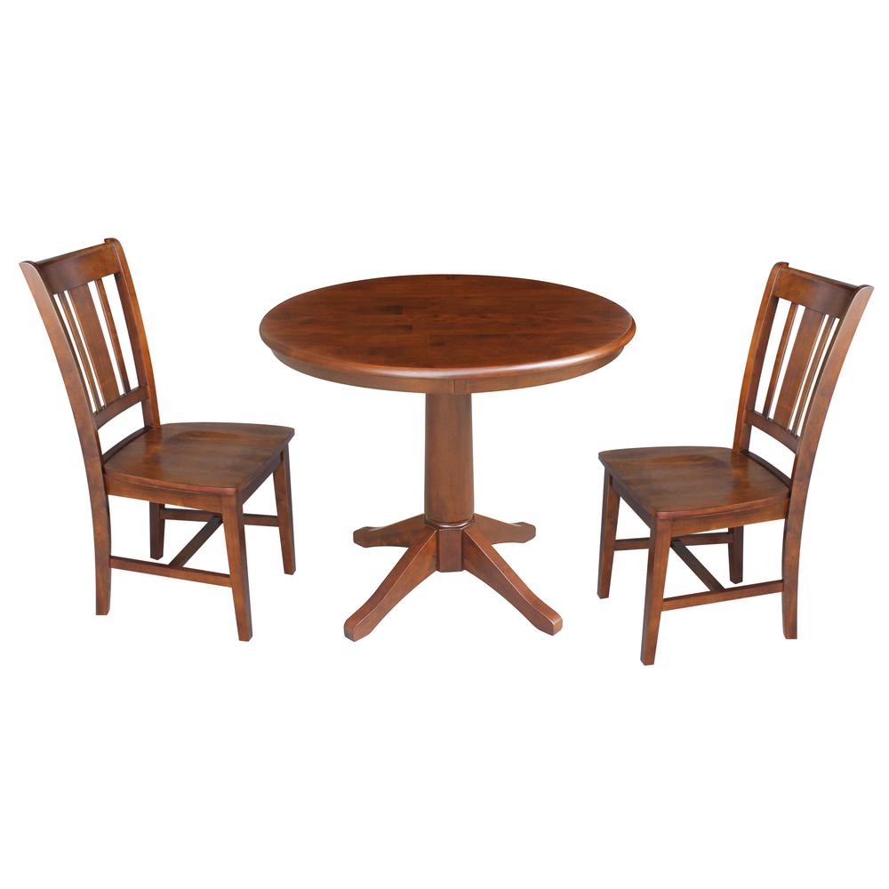 36" Round Top Pedestal Table With 2 Chairs, Espresso. Picture 1