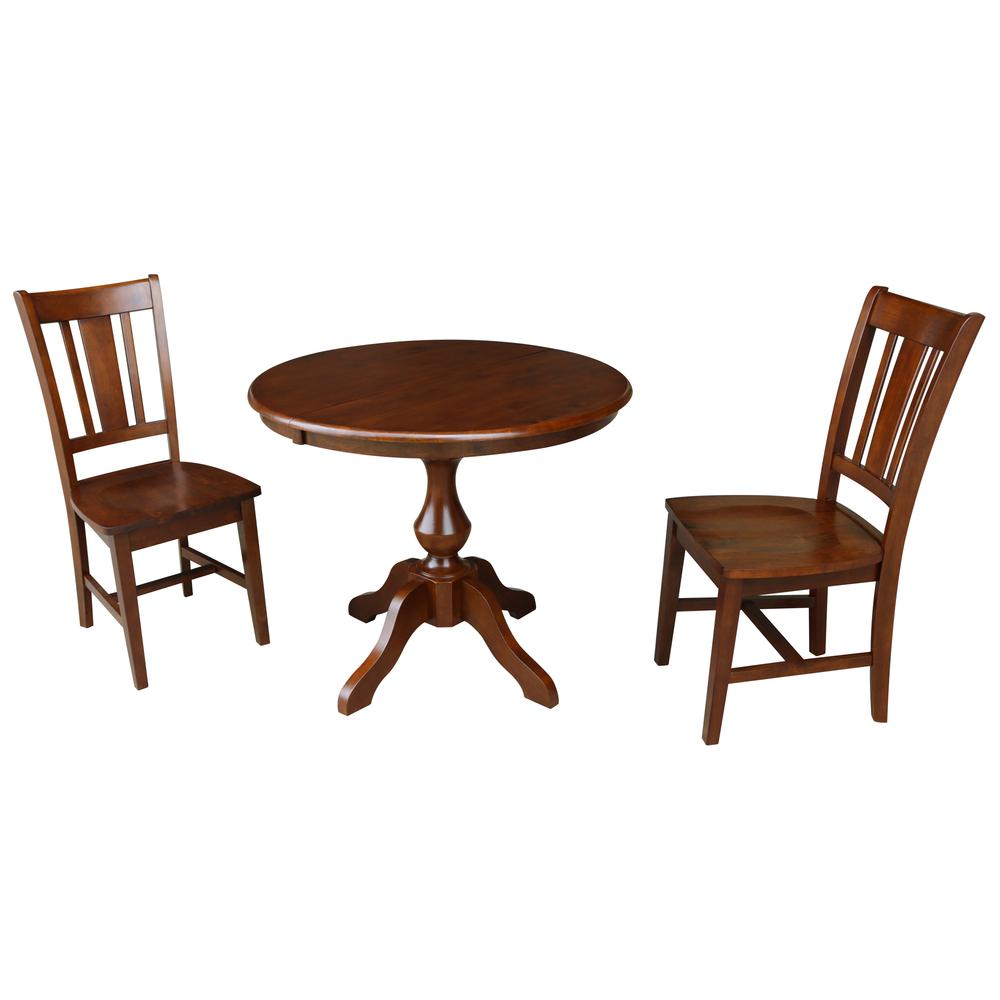 36" Round Extension Dining Table With 2 Rta Chairs, Espresso. Picture 1
