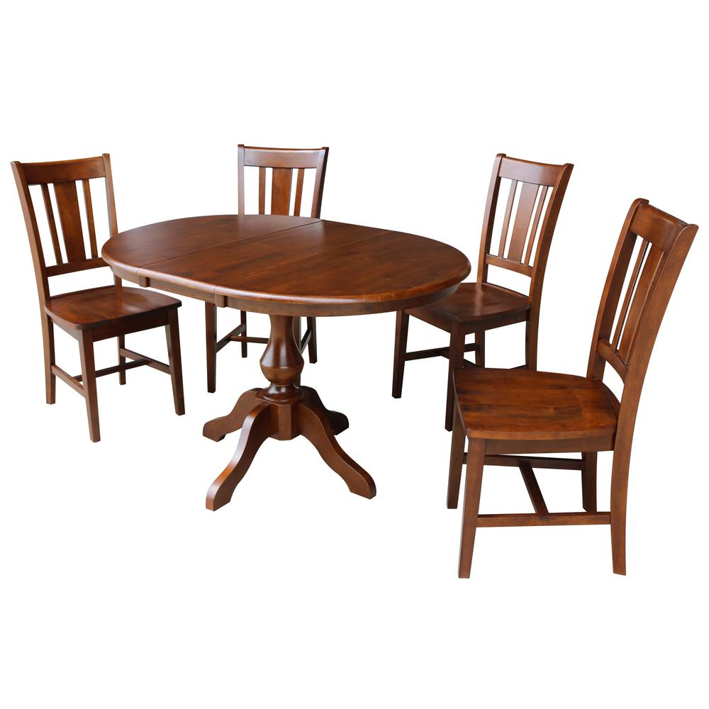 36" Round Extension Dining Table With 4 Rta Chairs, Espresso. Picture 1
