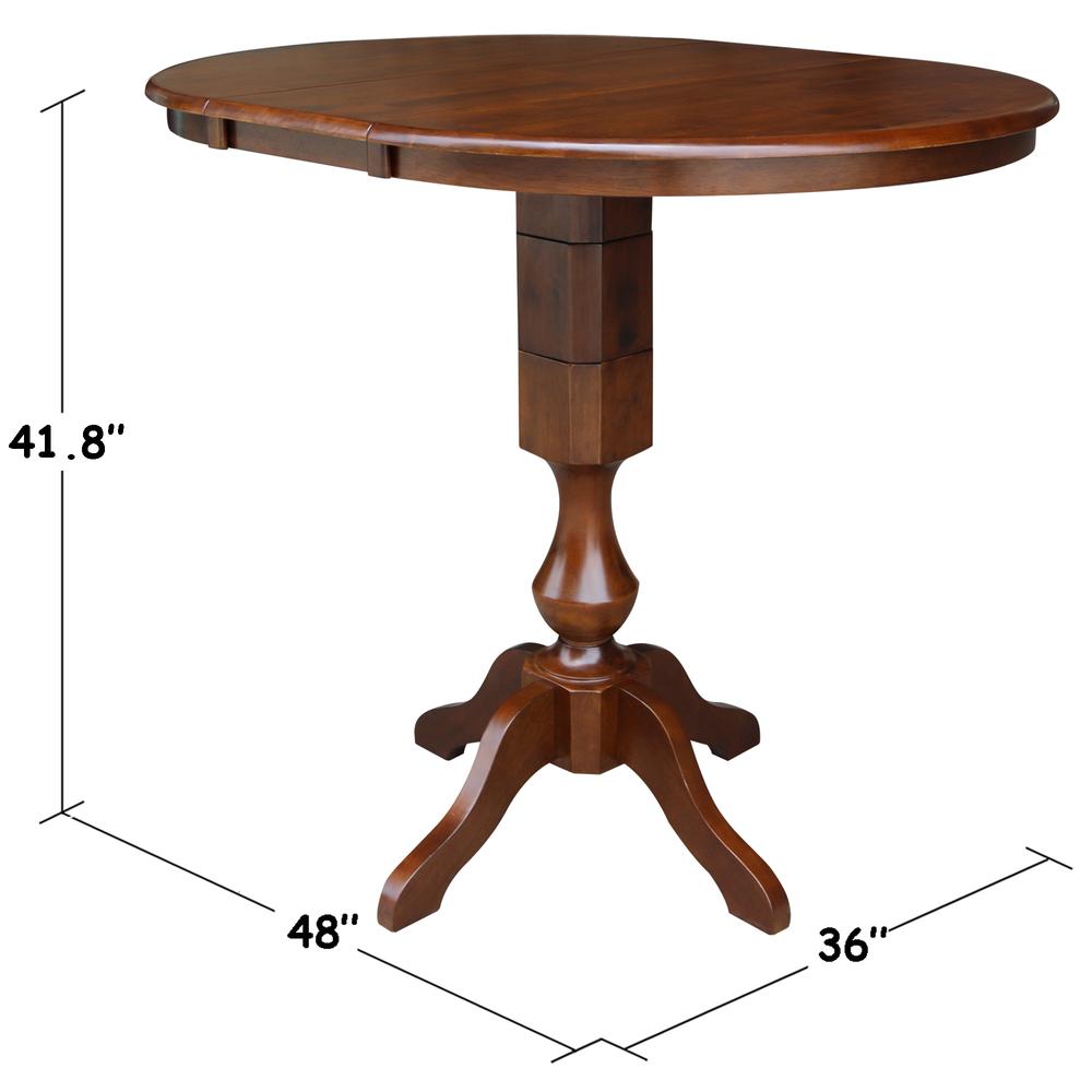 36" Round Top Pedestal Table With 12" Leaf - 40.9"H - Dining, Counter, or Bar Height, Espresso. Picture 1