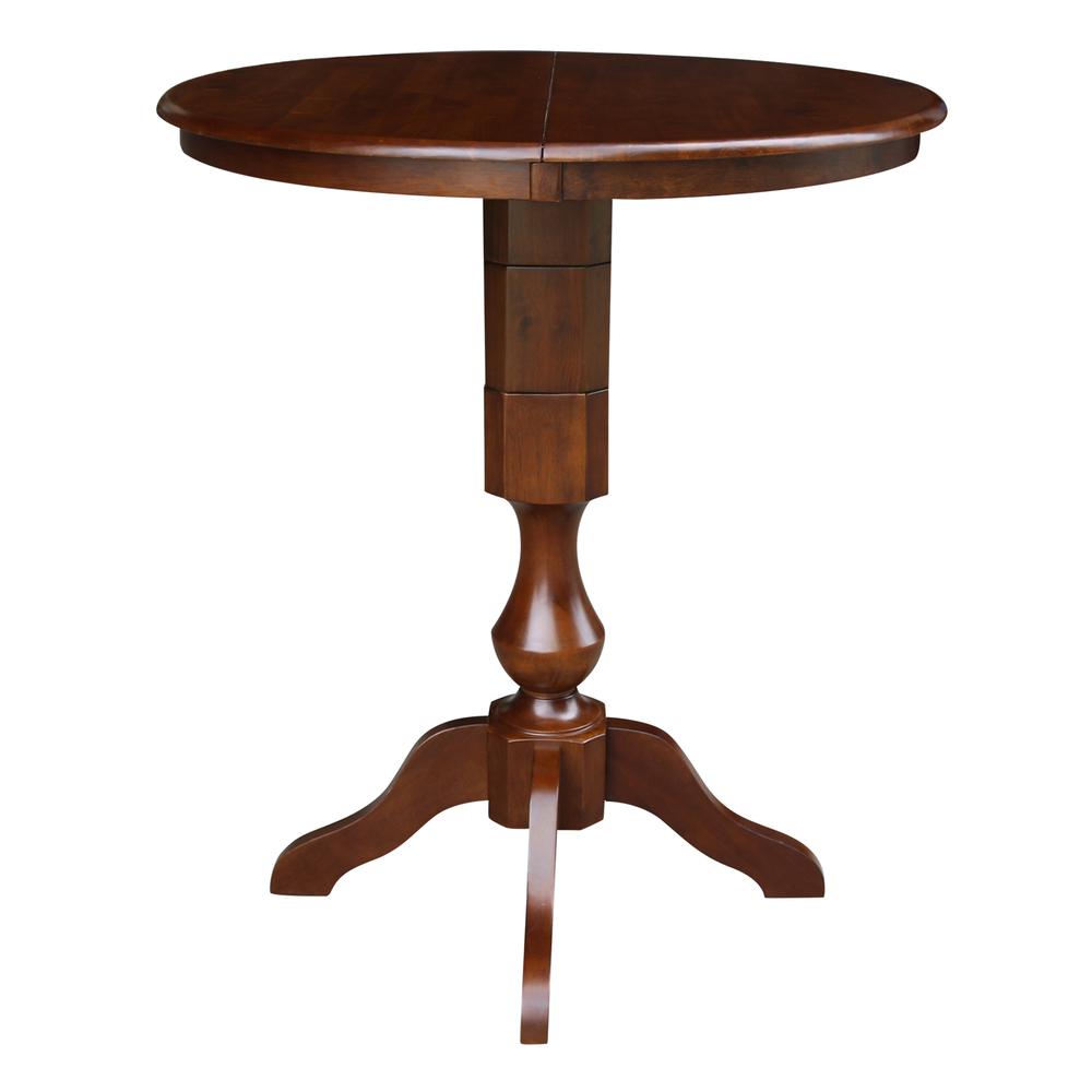 36" Round Top Pedestal Table With 12" Leaf - 40.9"H - Dining, Counter, or Bar Height, Espresso. Picture 3