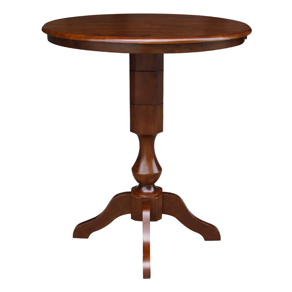 36" Round Top Pedestal Table With 12" Leaf - 40.9"H - Dining, Counter, or Bar Height, Espresso. Picture 5