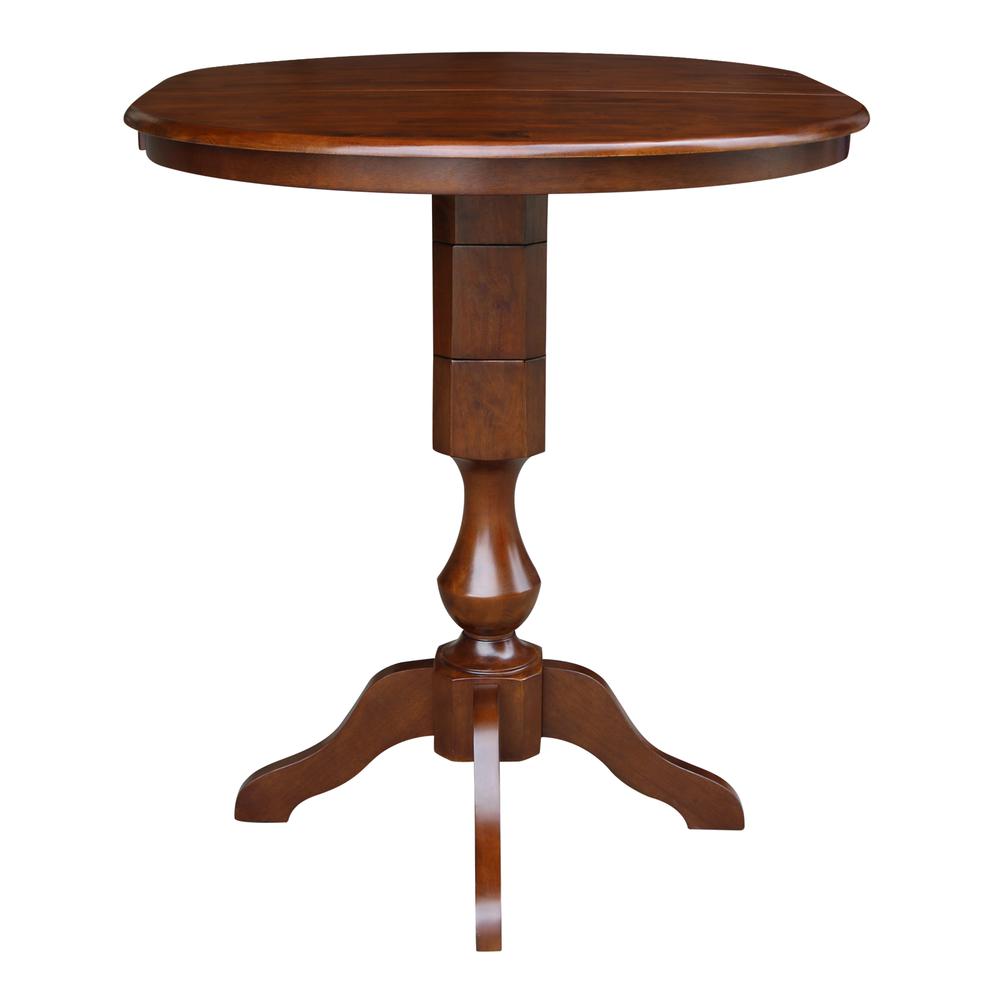 36" Round Top Pedestal Table With 12" Leaf - 40.9"H - Dining, Counter, or Bar Height, Espresso. Picture 4