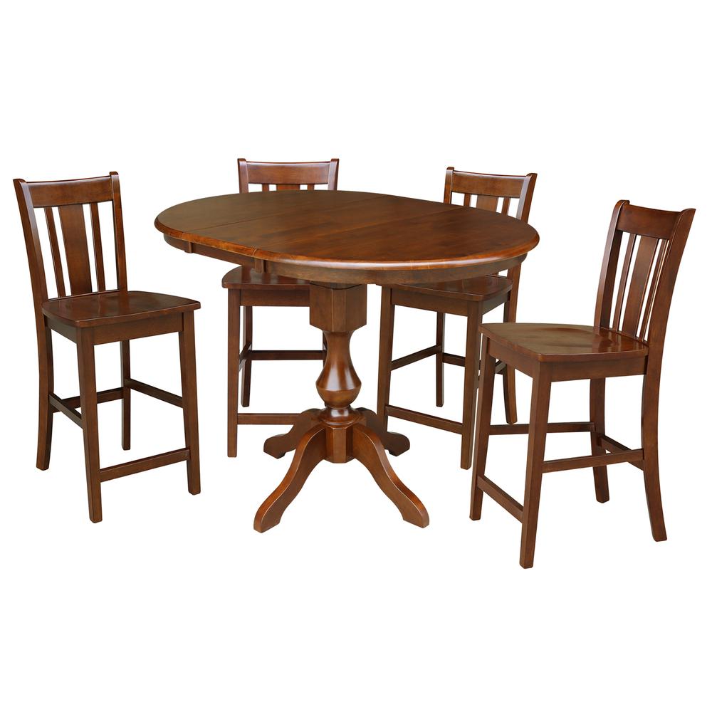 36" Round Extension Dining Table 34.9"H With 4 Rta Counter height Stools, Espresso. Picture 1