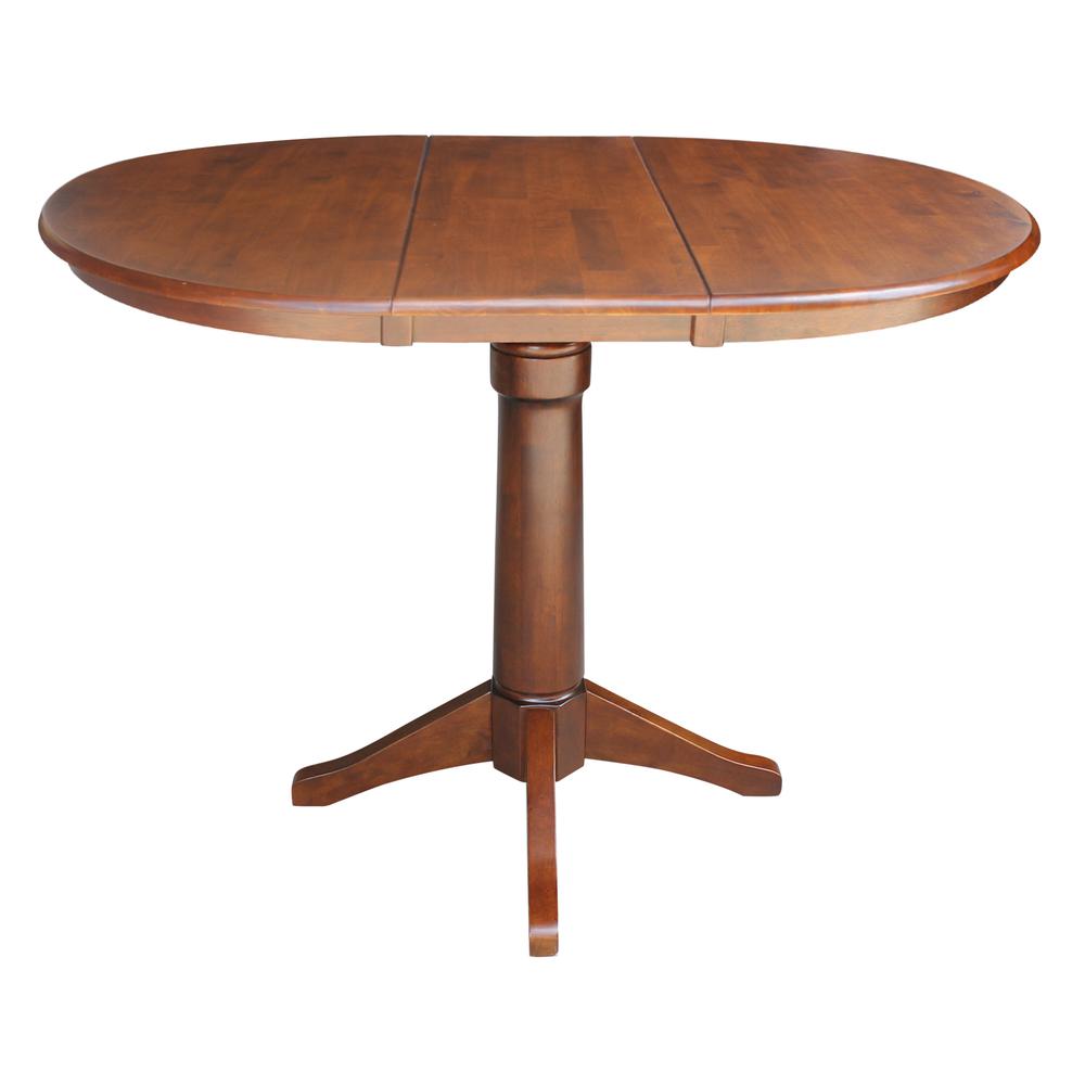 36" Round Top Pedestal Table With 12" Leaf - 34.9"H - Dining or Counter Height, Espresso. Picture 2
