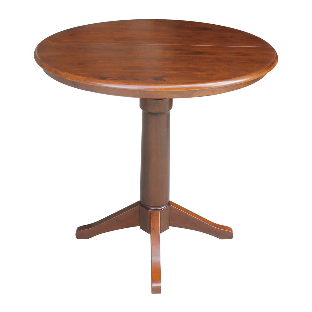 36" Round Top Pedestal Table With 12" Leaf - 34.9"H - Dining or Counter Height, Espresso. Picture 5
