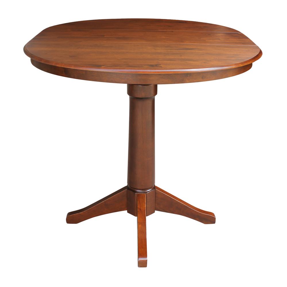 36" Round Top Pedestal Table With 12" Leaf - 34.9"H - Dining or Counter Height, Espresso. Picture 4