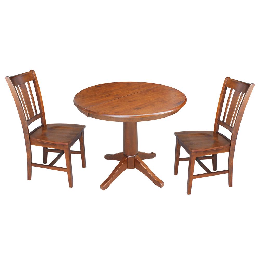 36" Round Extension Dining Table With 2 Rta Chairs, Espresso. Picture 1