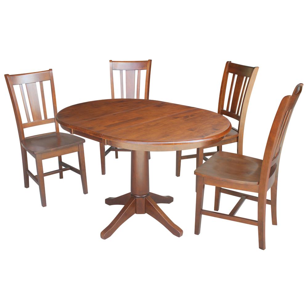 36" Round Extension Dining Table With 4 Rta Chairs, Espresso. Picture 1