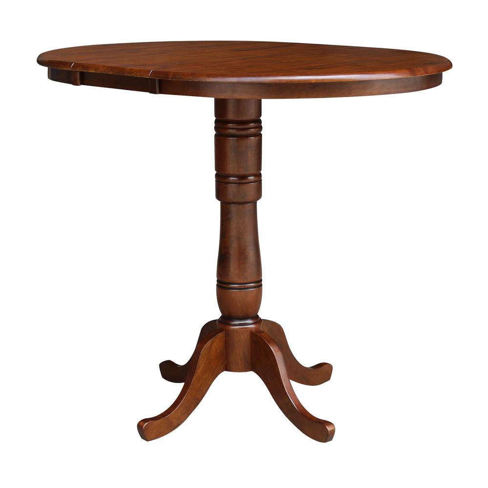 36" Round Top Pedestal Table With 12" Leaf - 40.9"H - Dining, Counter, or Bar Height, Espresso. Picture 7