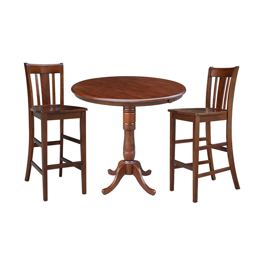 36" Round Top Pedestal Table With 12" Leaf - 40.9"H - Dining, Counter, or Bar Height, Espresso. Picture 6