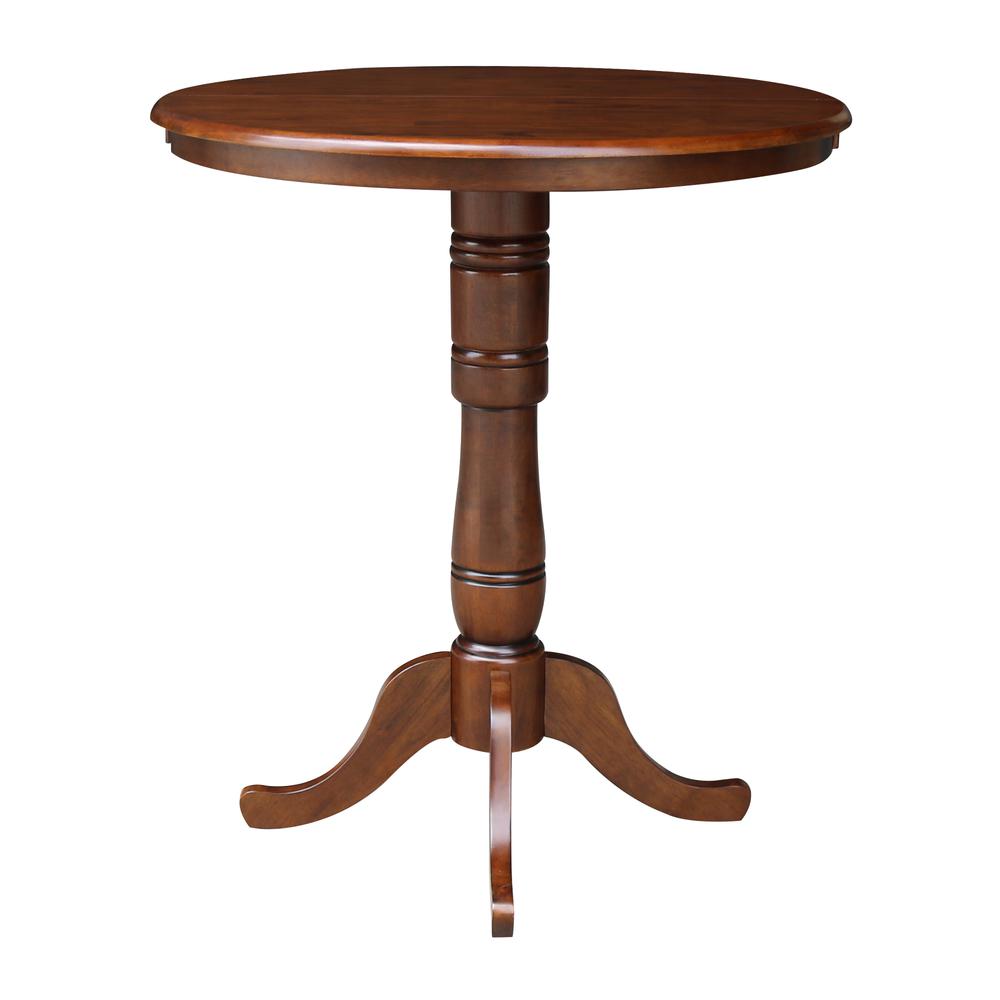36" Round Top Pedestal Table With 12" Leaf - 40.9"H - Dining, Counter, or Bar Height, Espresso. Picture 4