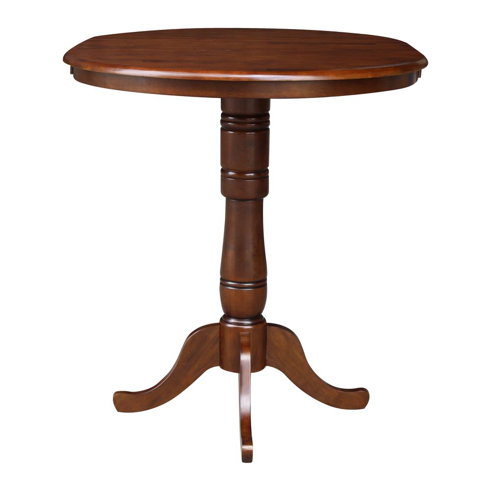 36" Round Top Pedestal Table With 12" Leaf - 40.9"H - Dining, Counter, or Bar Height, Espresso. Picture 3