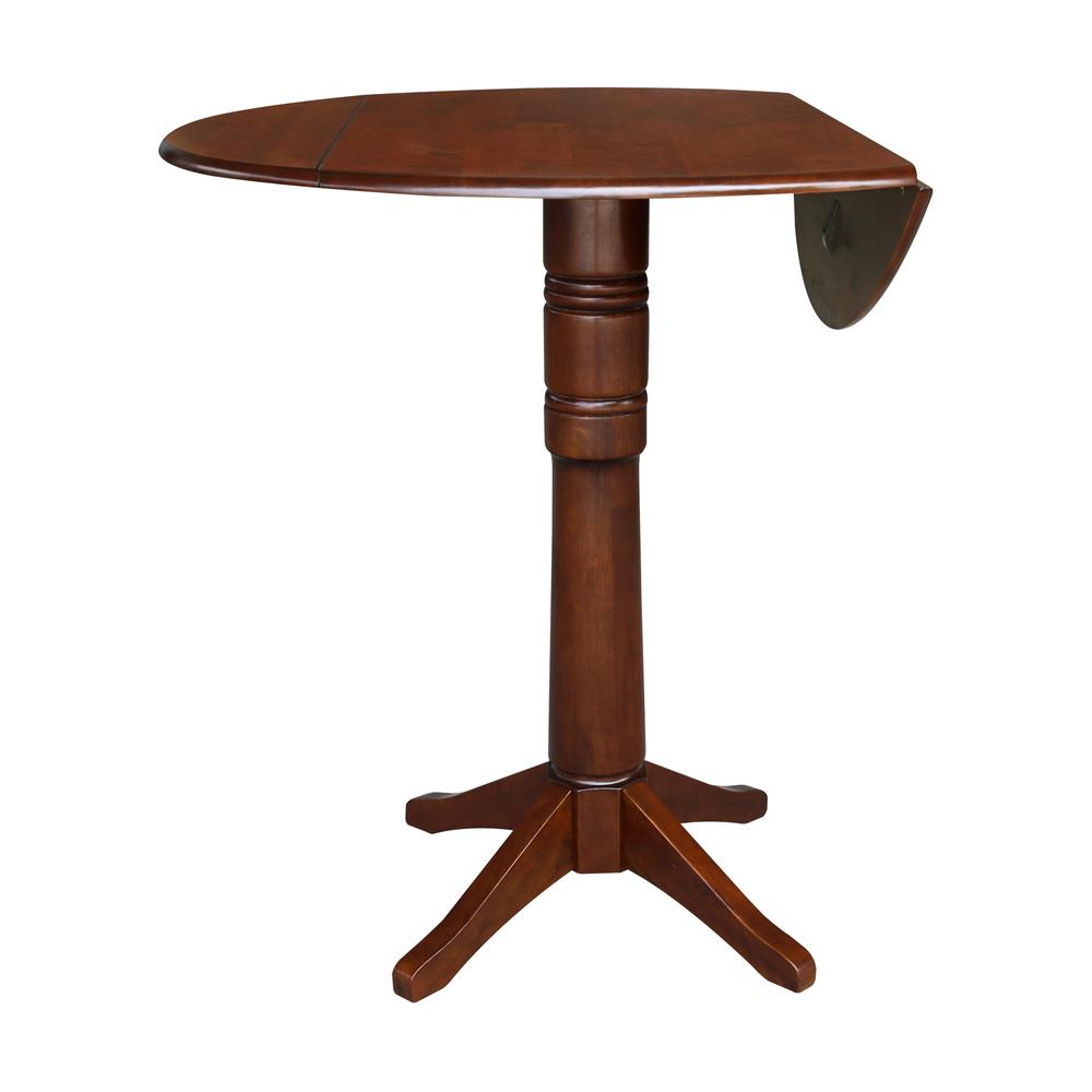 42" Round Dual Drop Leaf Pedestal Table - 42.3"H, Espresso, Espresso. Picture 2
