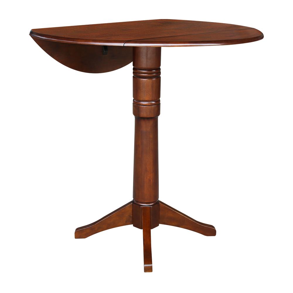 42" Round Dual Drop Leaf Pedestal Table - 42.3"H, Espresso, Espresso. Picture 3