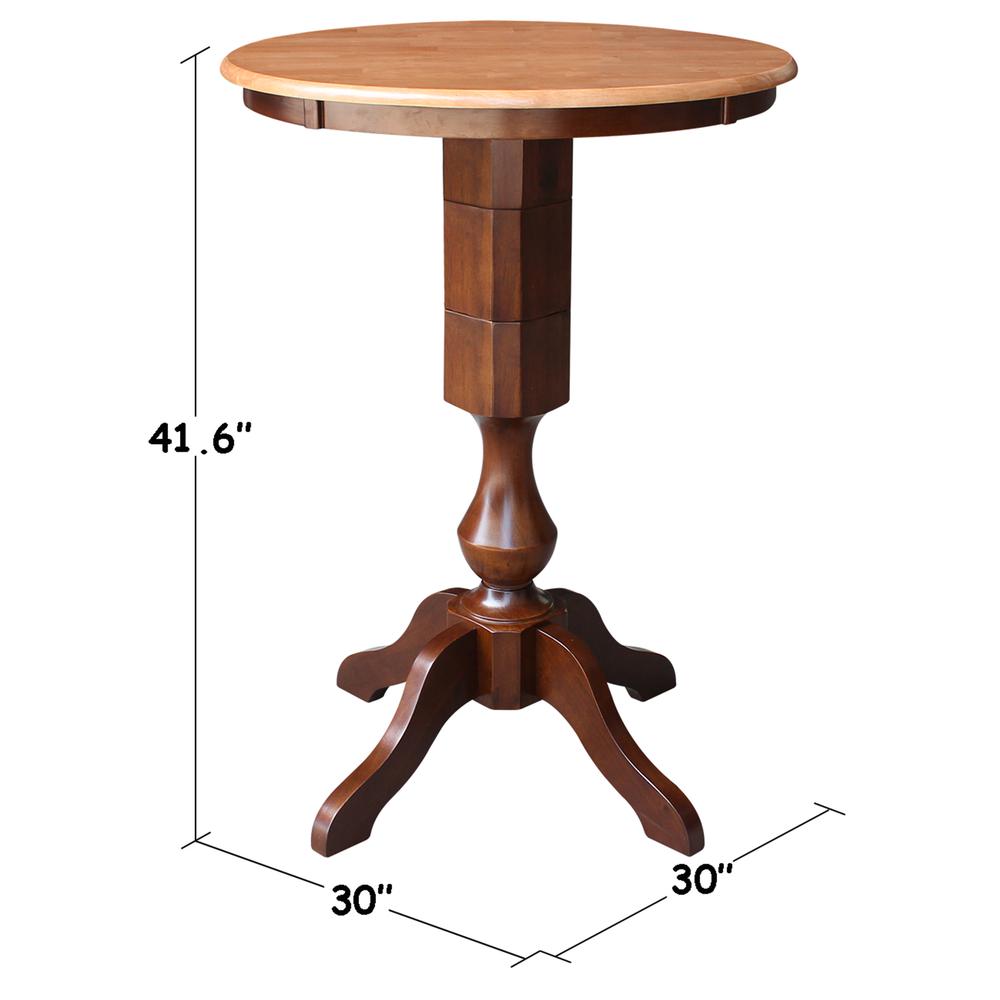 30" Round Top Pedestal Table - 40.9"H, Cinnamon/Espresso. Picture 1