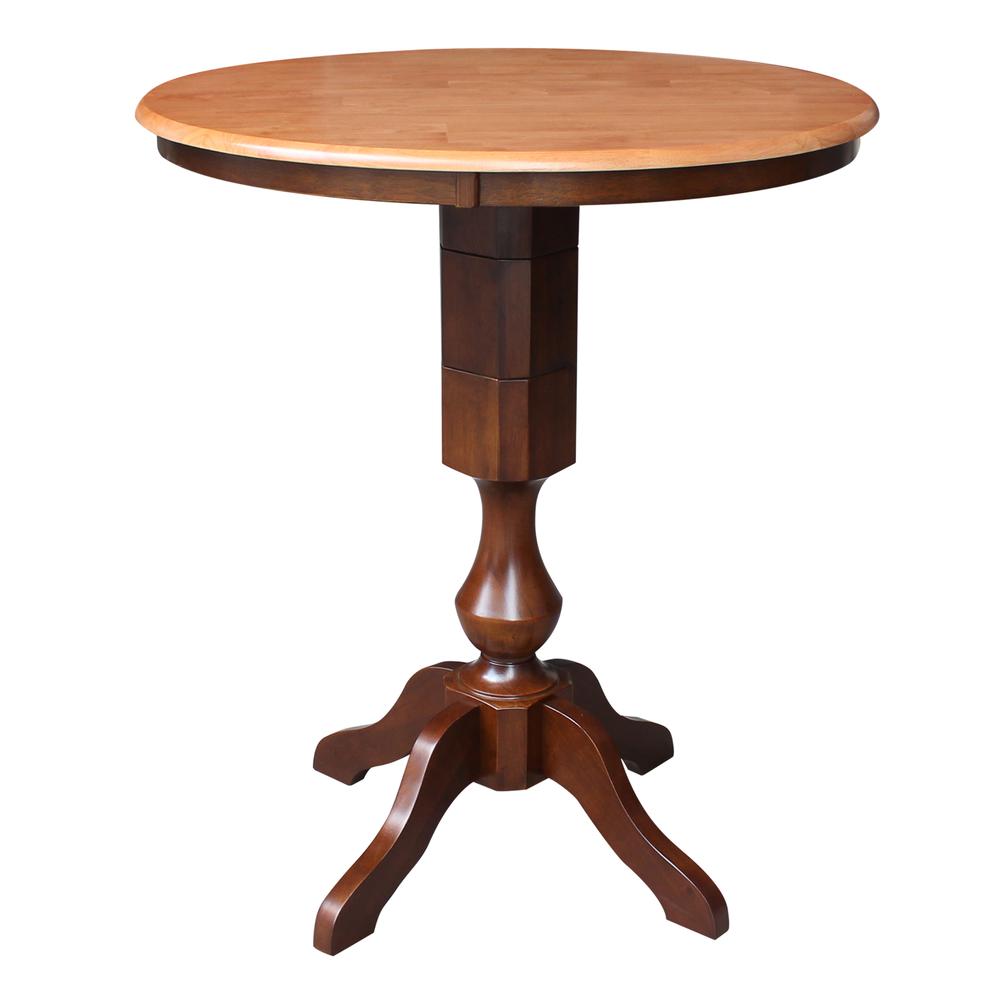 36" Round Top Pedestal Table - 40.9"H, Cinnamon/Espresso. Picture 4