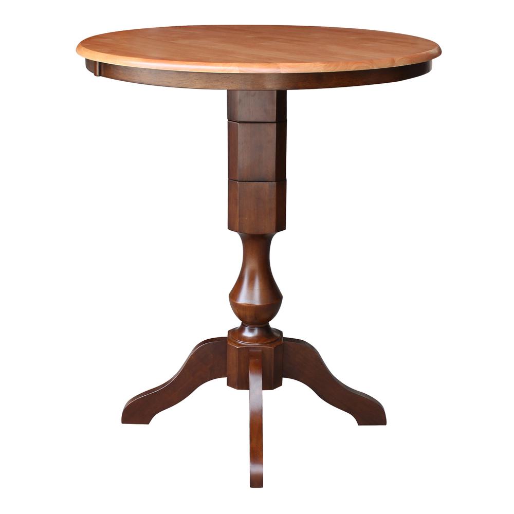 36" Round Top Pedestal Table - 40.9"H, Cinnamon/Espresso. Picture 2