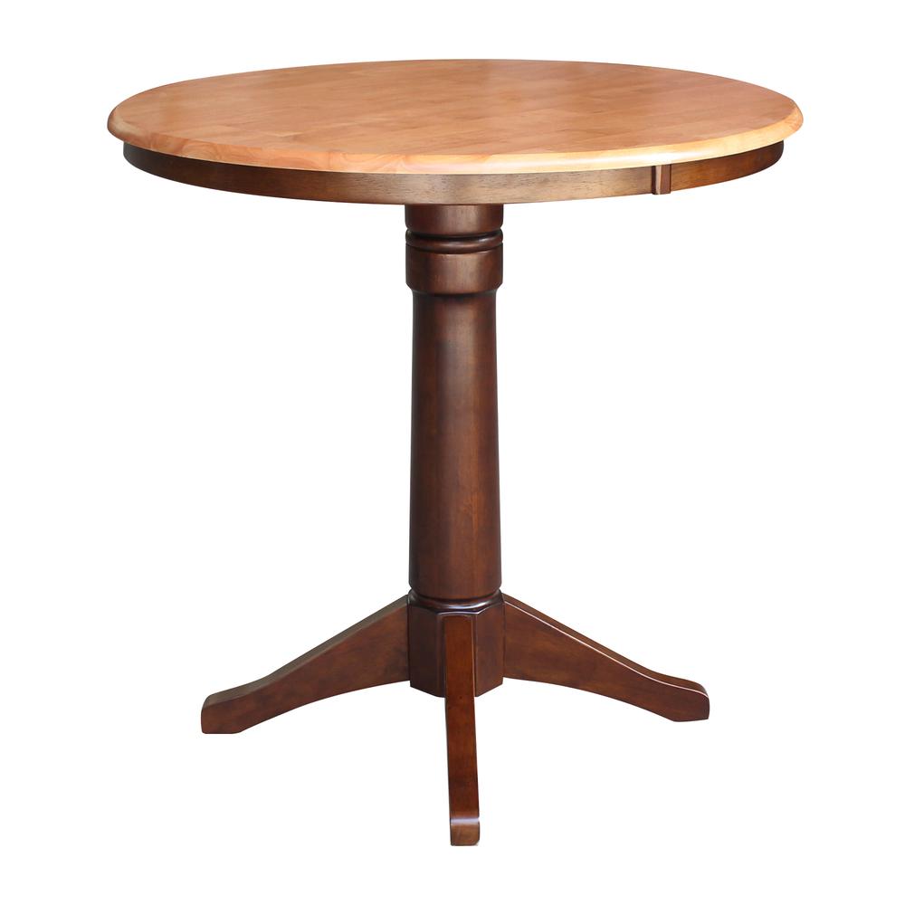 36" Round Top Pedestal Table - 34.9"H, Cinnamon/Espresso. Picture 2