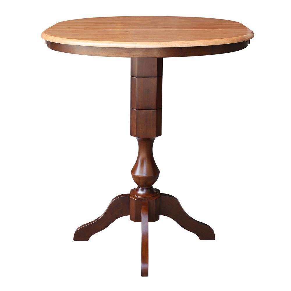 36" Round Top Pedestal Table With 12" Leaf - 40.9"H - Dining, Counter, or Bar Height, Cinnamon/Espresso. Picture 4