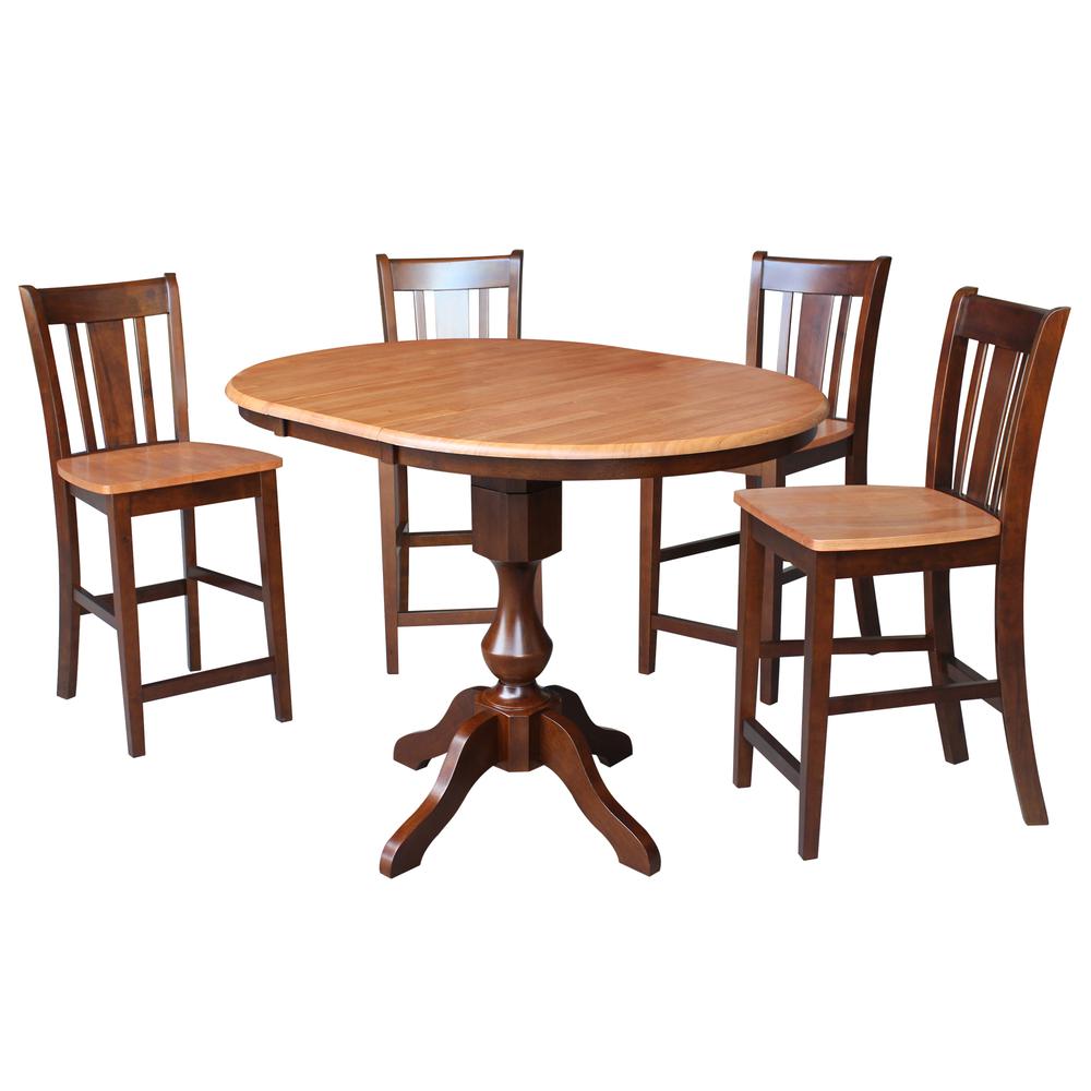 36" Round Extension Dining Table 34.9"H With 4 Rta Counter height Stools, Cinnamon/Espresso. Picture 1
