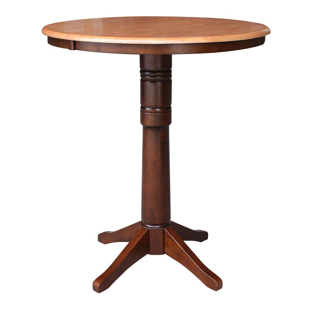 36" Round Top Pedestal Table With 12" Leaf - 34.9"H - Dining or Counter Height, Cinnamon/Espresso. Picture 8
